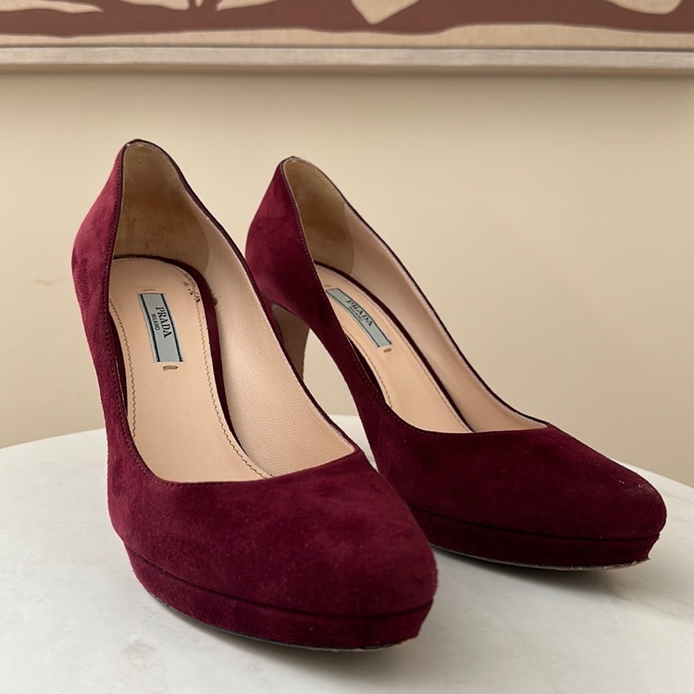 Prada Camoscio Basic Platform Pump In Granato - image 7